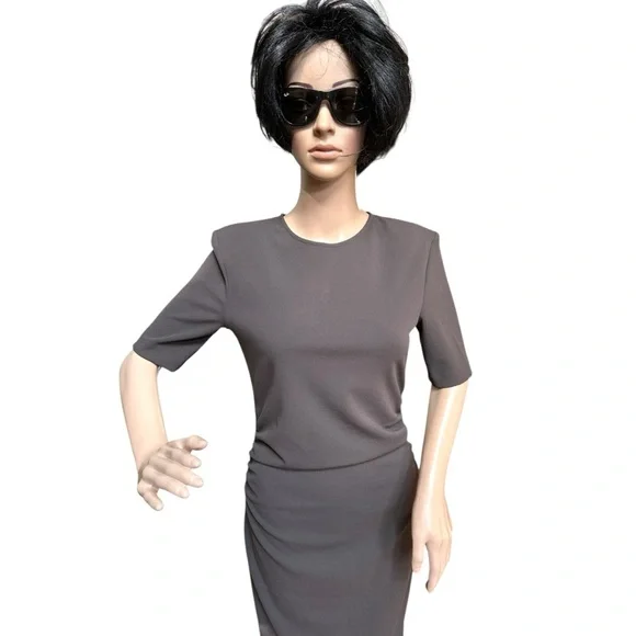 Zara Slate Brown Ruched Waist Short Sleeves Midi Dress, NWT, M - Picture 11 of 16